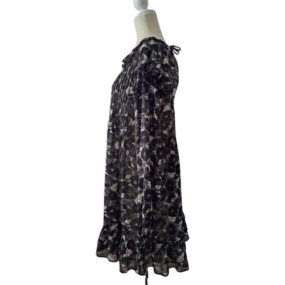 Free People Women's These Dreams Long Sleeve Black Floral Ruffled Neck Sz Med - Picture 4 of 9